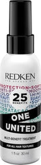 Redken One United bottle cap close-up highlighting heat protection and detangling