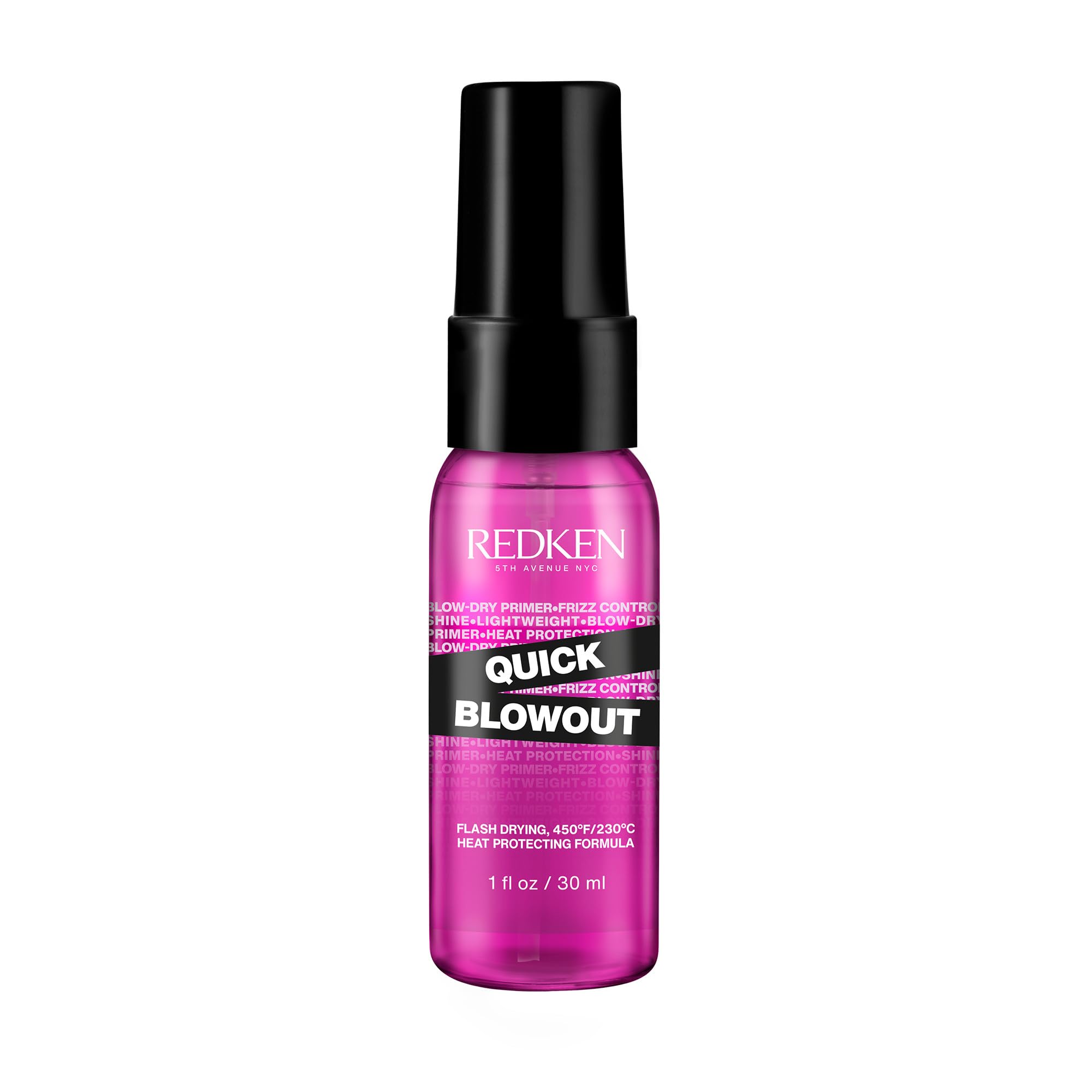 Redken Quick Blowout spray bottle provides lightweight heat protection and shine.