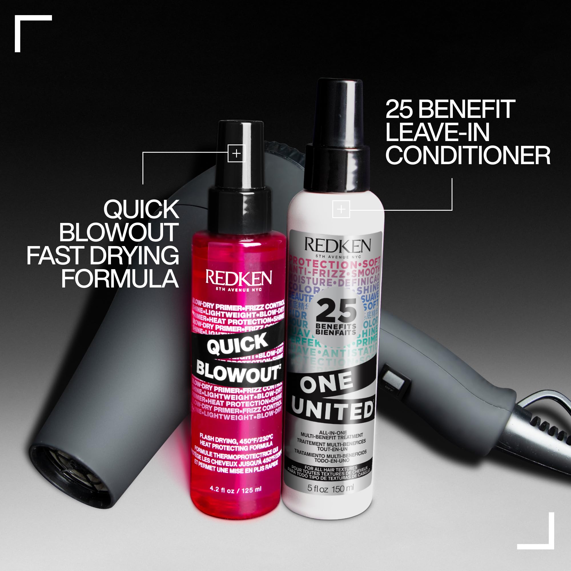Lightweight formula leaves hair smooth and shiny after styling with Redken Quick Blowout.