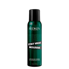 Redken Stay High Mousse bottle being applied for lasting volume