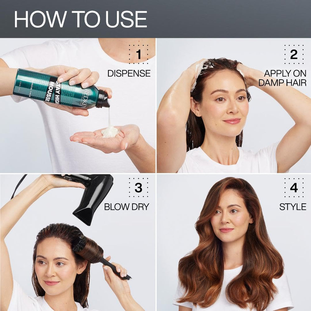 Dispenser releasing a small amount of Redken Stay High Mousse