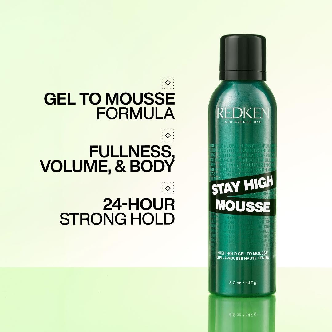 Close-up of airy foam texture from Redken Stay High Mousse delivering lift
