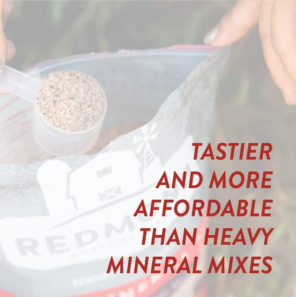 Close-up of REDMOND Goat Mineral Mix granules with natural minerals.