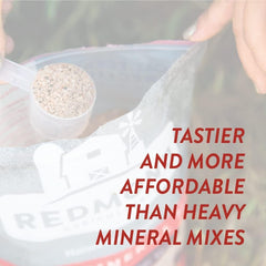 Close-up of REDMOND Goat Mineral Mix granules with natural minerals.