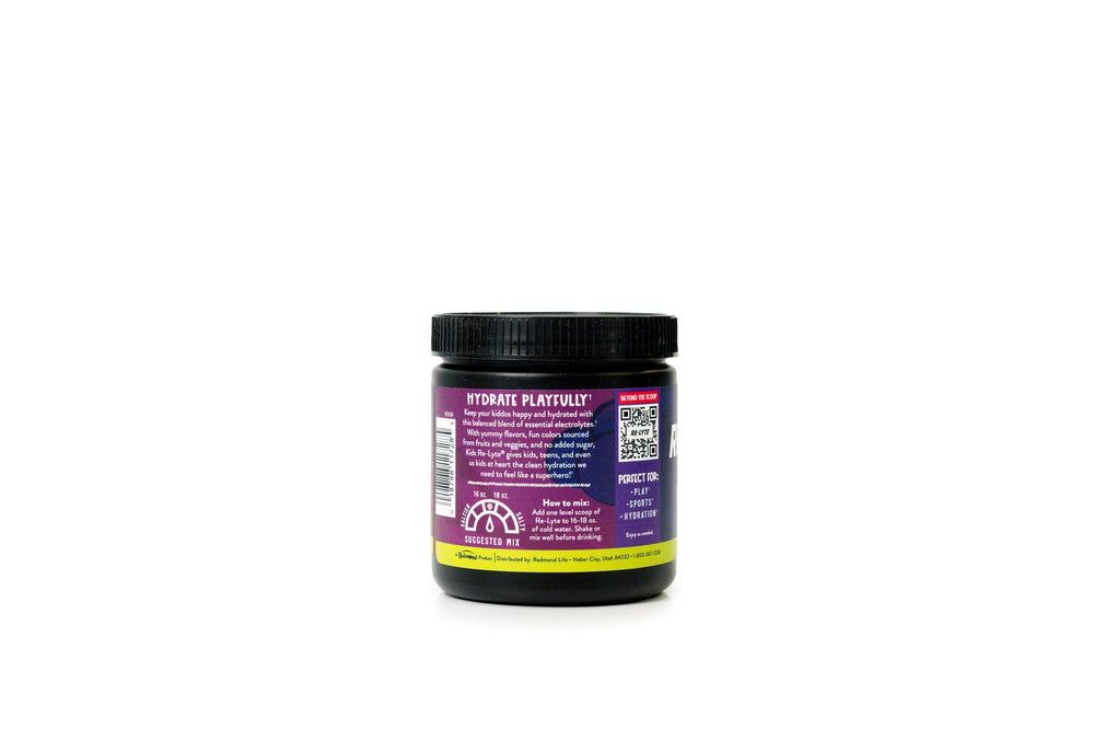 Redmond Re-Lyte Kids grape mix in a clear glass for refreshing hydration.