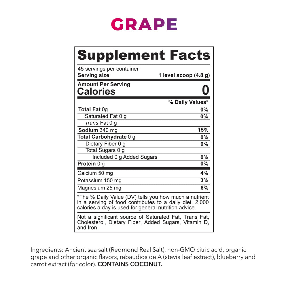 Redmond Re-Lyte Kids grape hydration with straw for easy sipping.