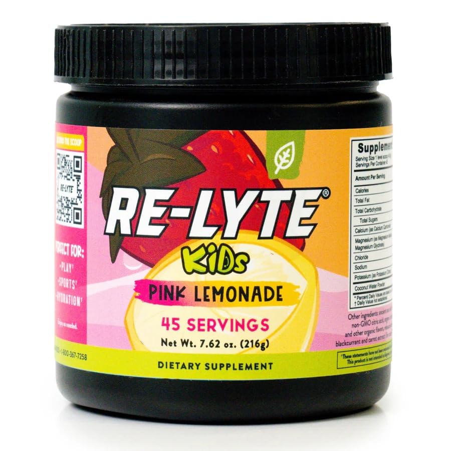 Redmond Re-Lyte Kids Pink Lemonade tub with Real Salt minerals for hydration.