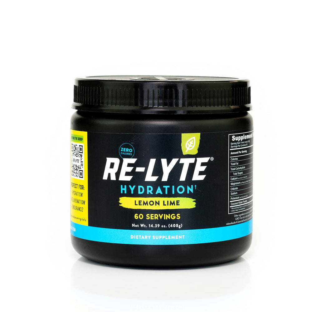 REDMOND Re-Lyte lemon-lime powder in a tub for daily hydration with clean ingredients.