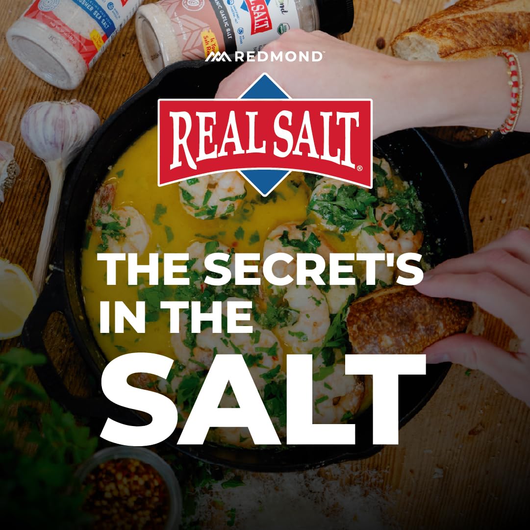 Redmond Real Salt on a plate, showcasing its subtle sweetness.