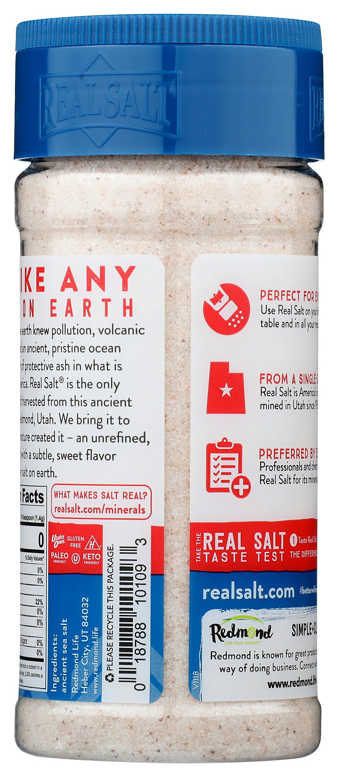 Redmond Real Sea Salt gluten free label, versatile option for gluten free meals.