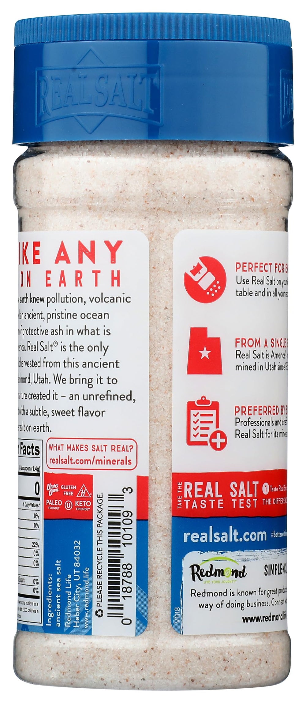 Redmond Real Sea Salt gluten free label, versatile option for gluten free meals.