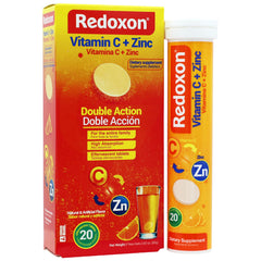 Redoxon bottle with 20 tablets on box, convenient immune support on the go.