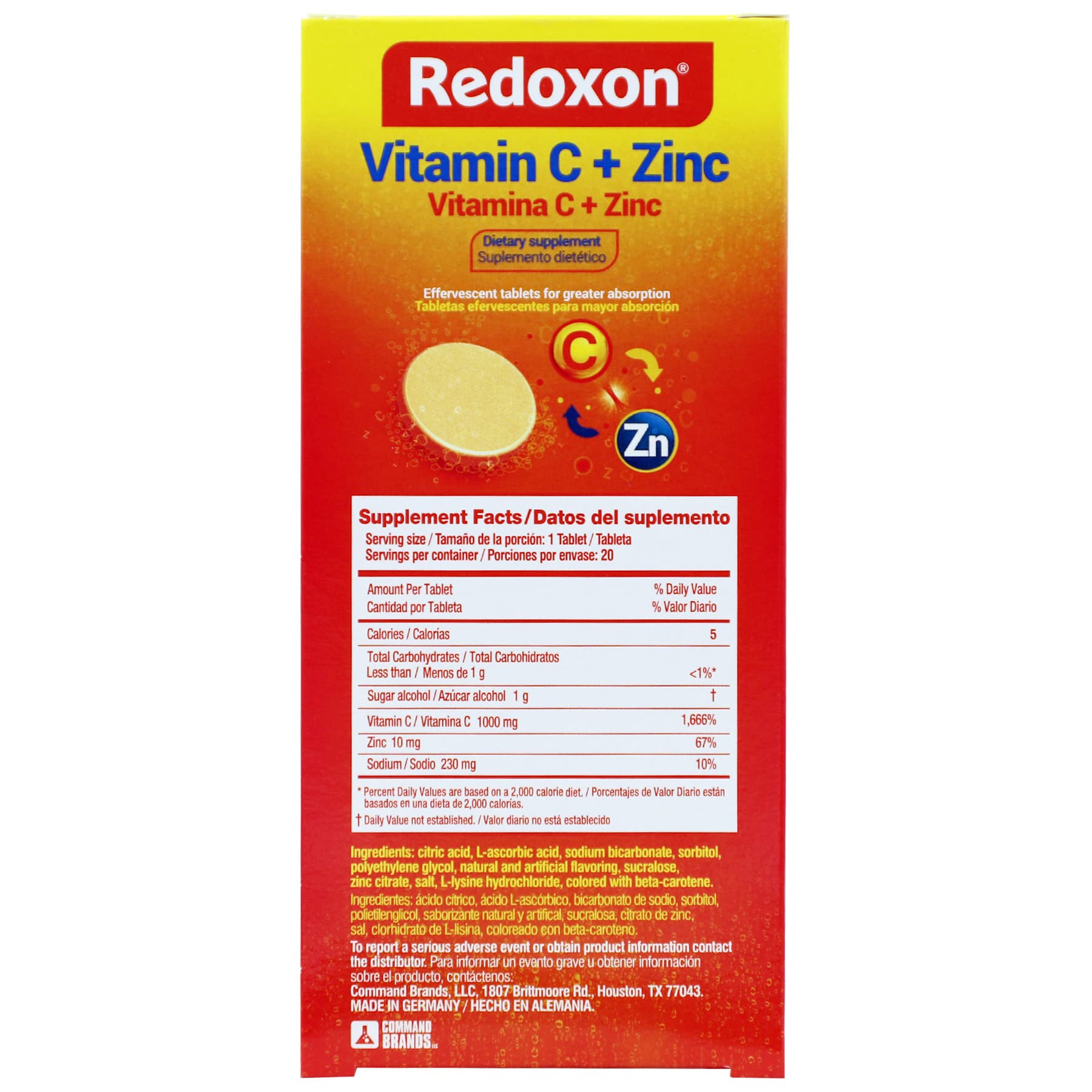 Redoxon measuring scoop beside glass, illustrating easy daily dosing for immunity.