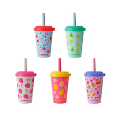 REDUCE GoGo kids tumbler stackable 12oz with vibrant Fruity Cutie design, ideal for space-saving storage