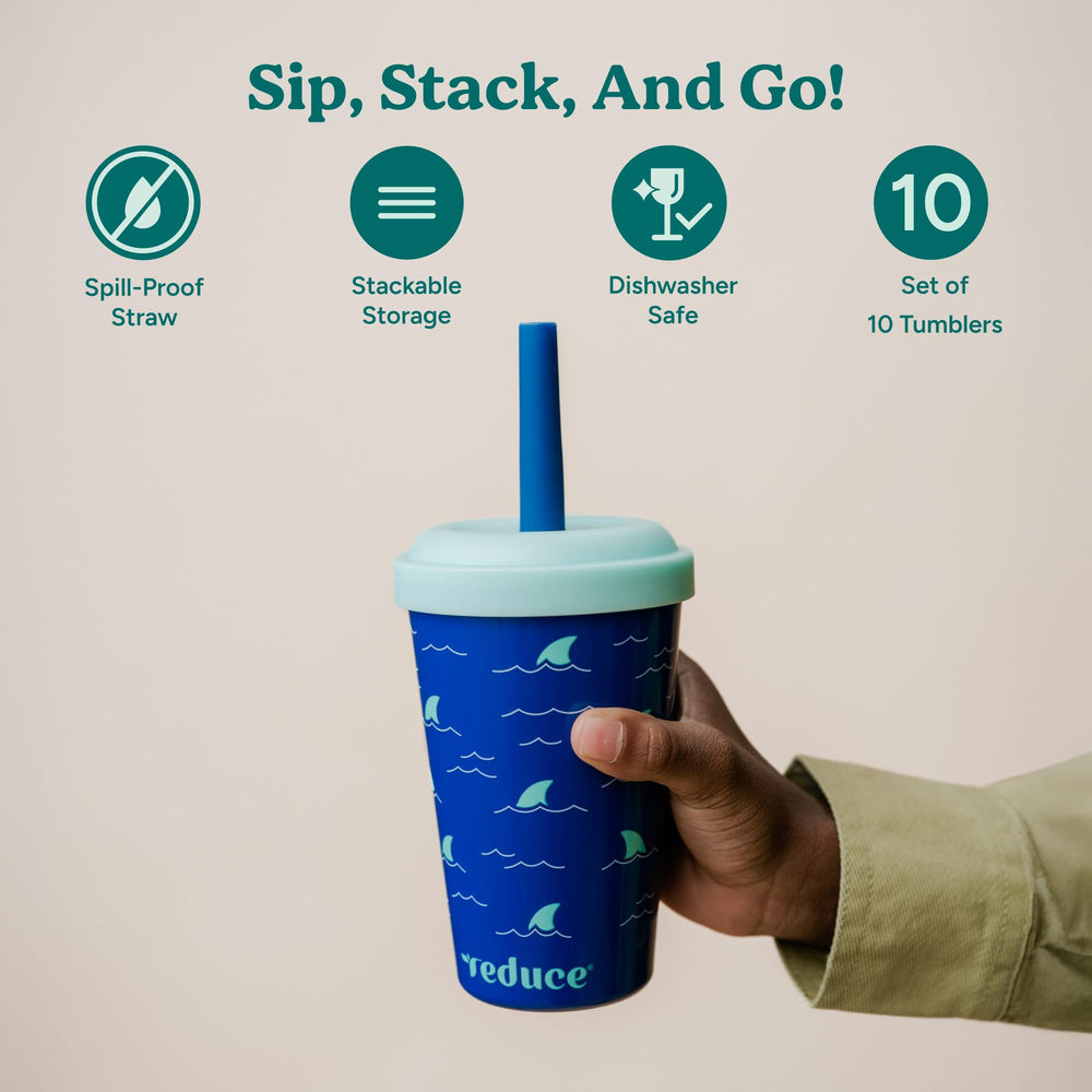 REDUCE GoGo's 12 oz stackable tumblers save kitchen storage space.