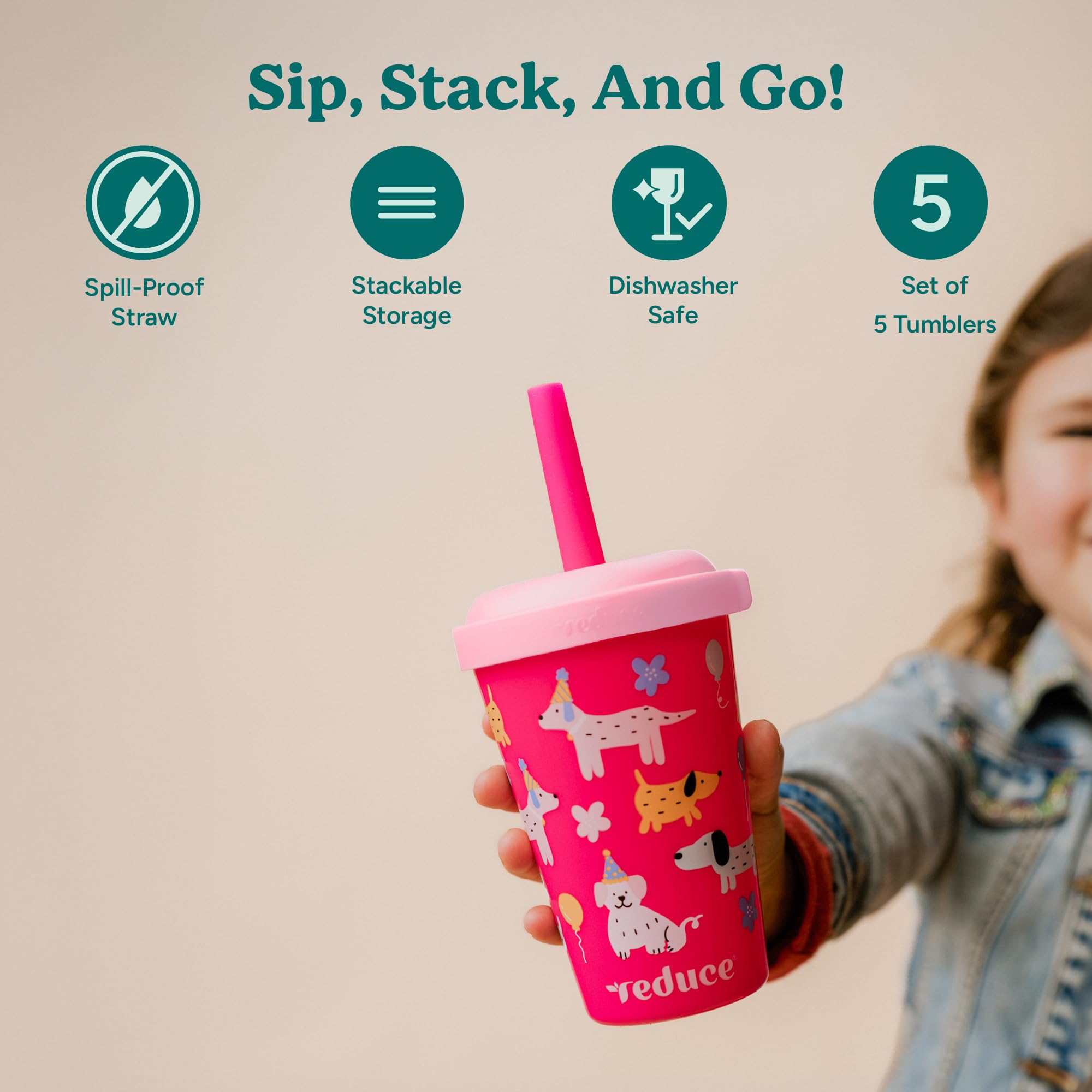 REDUCE GoGo's spill-proof straw tumbler designed for travel and daily use