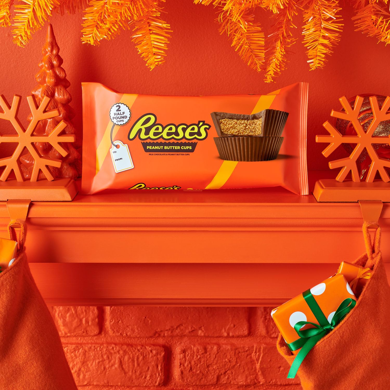 REESE'S bar texture closeup with milk chocolate sheen and creamy center