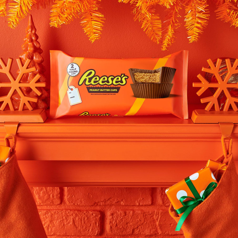 REESE'S bar texture closeup with milk chocolate sheen and creamy center