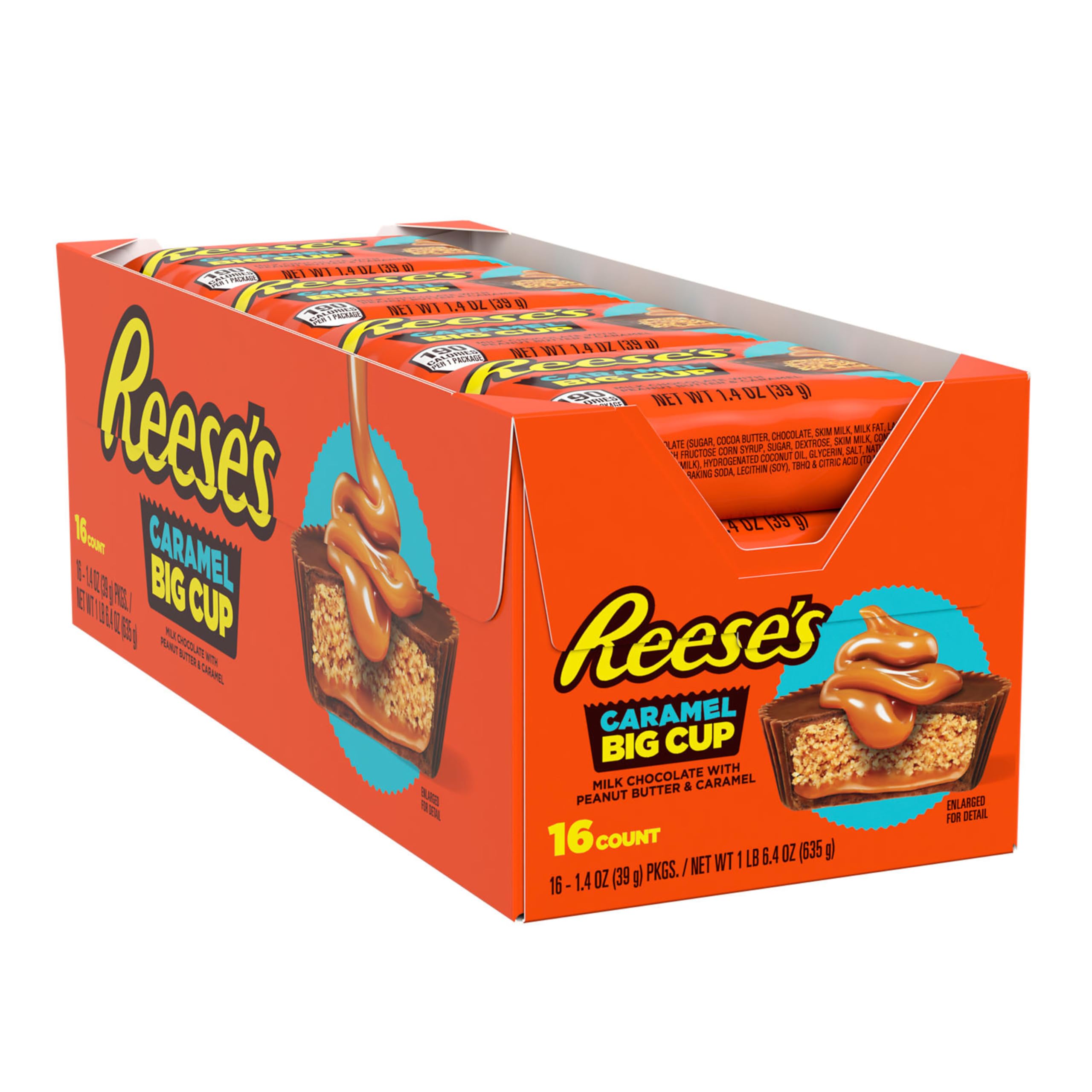 Close-up reveals REESE'S Big Cup caramel filling, perfect for sharing