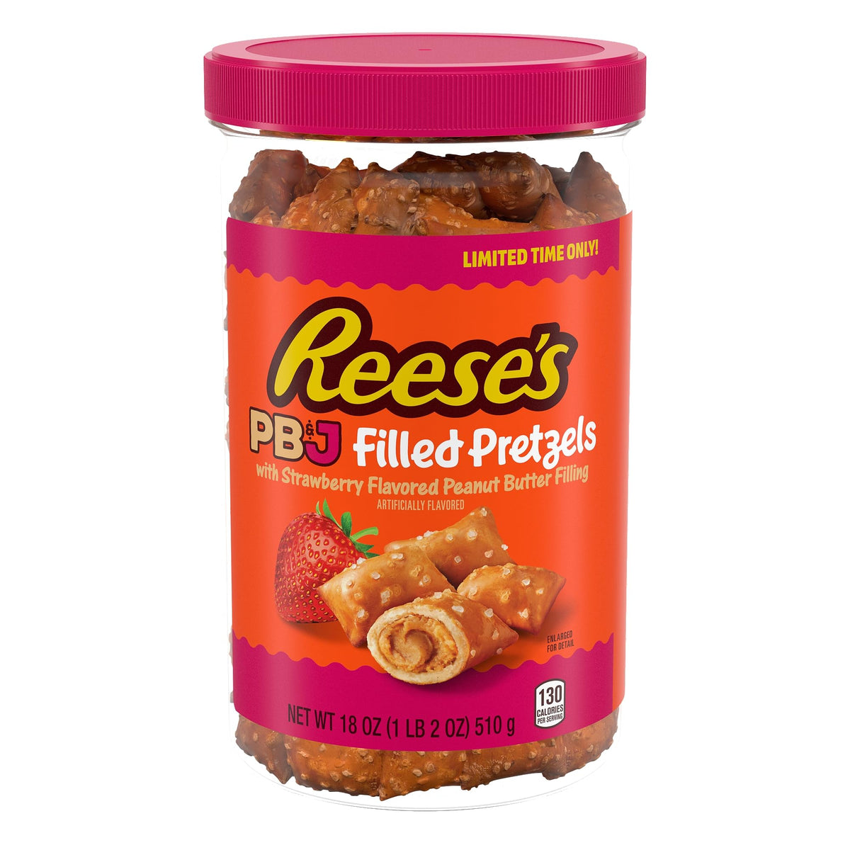 Reese's Filled Pretzels peanut butter nugget with a crunchy pretzel bite.