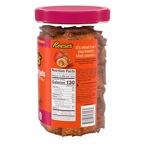 Reese's Filled Pretzels resealable cannister for fresh on-the-go snacking.