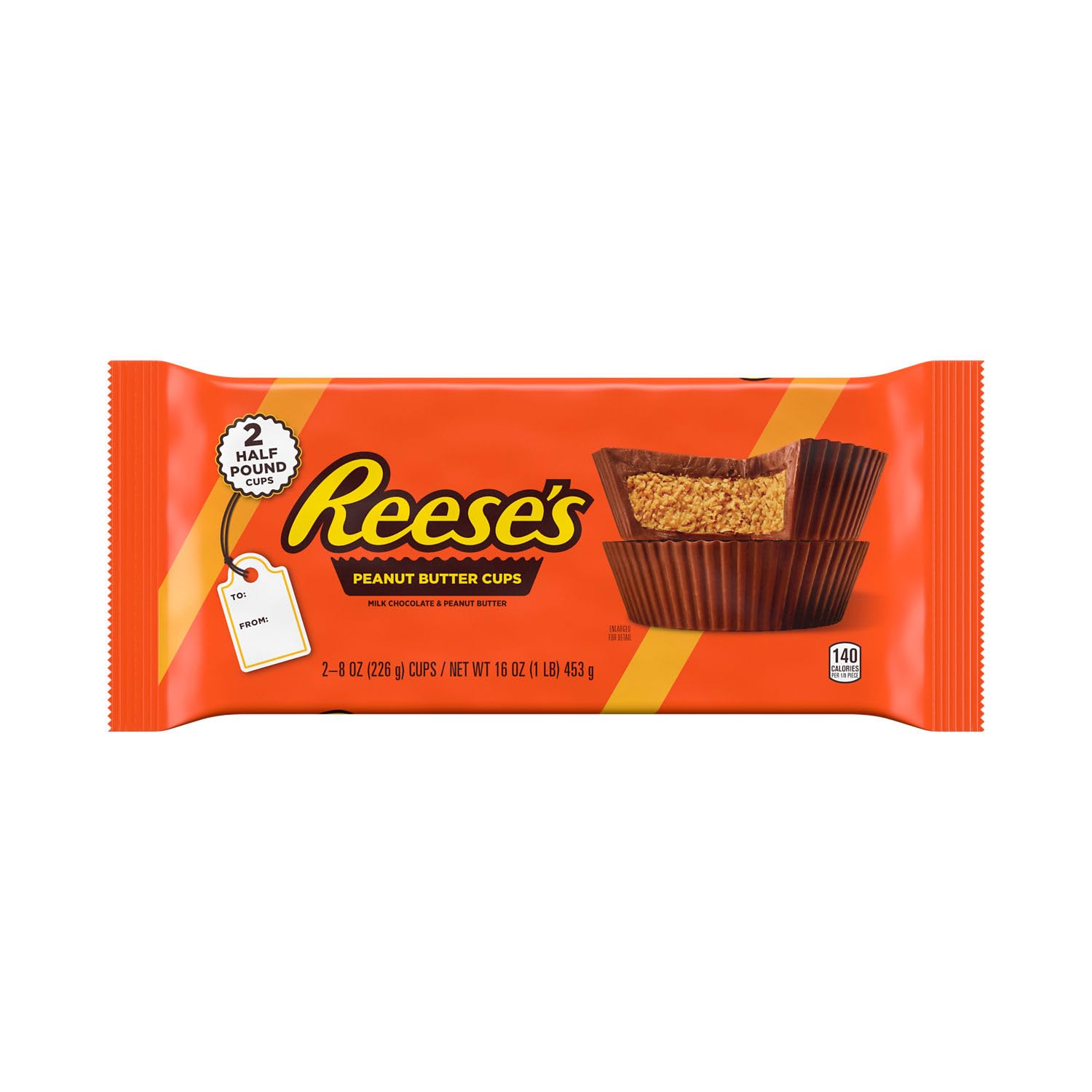 REESE'S Milk Chocolate Peanut Butter Cup Bar unwrapped, showing smooth chocolate and creamy filling