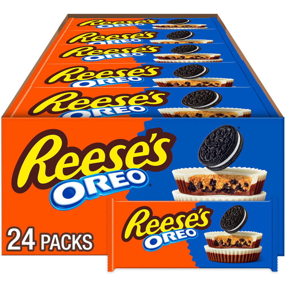 Reese's Oreo bulk box packaging showing 24 packs for sharing.