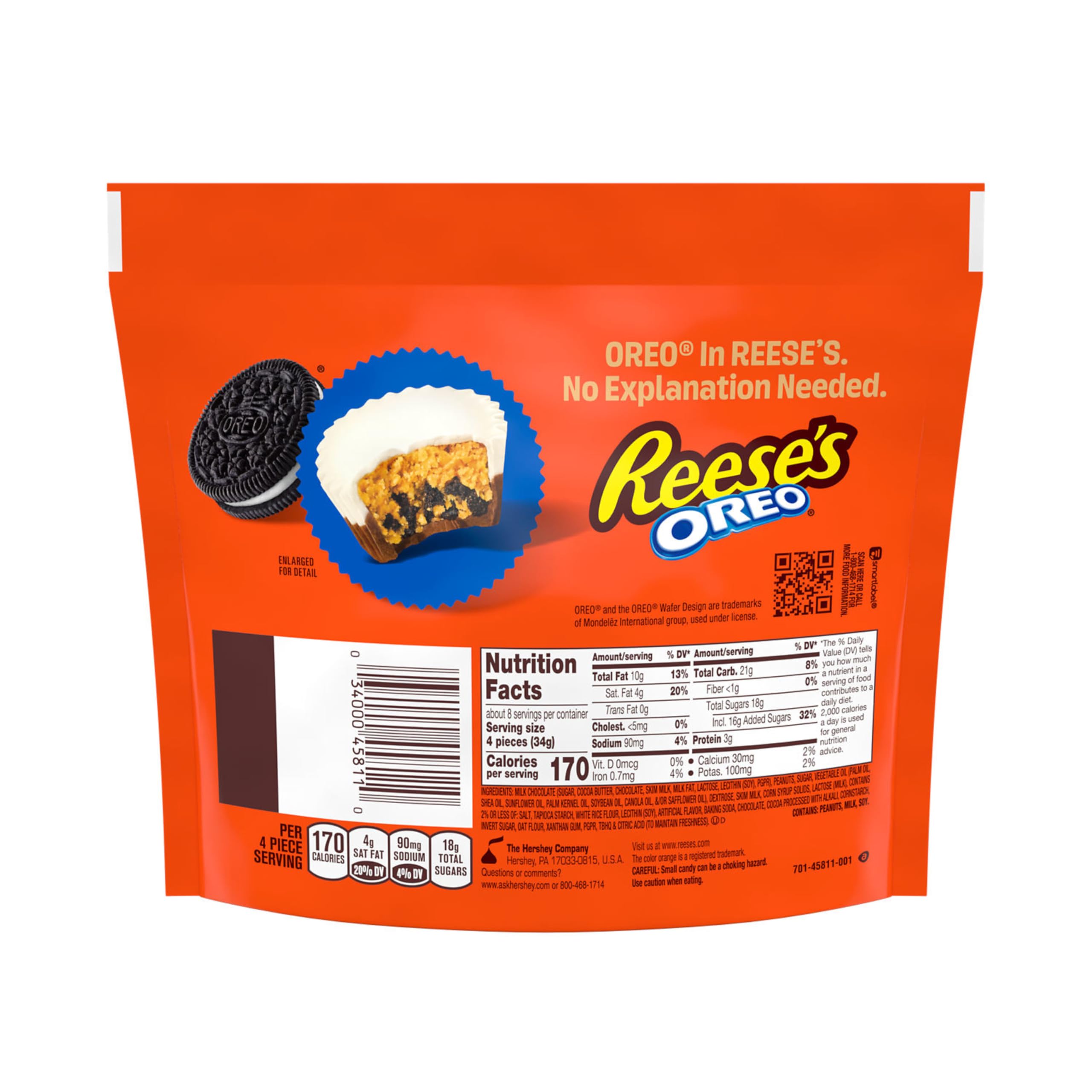 Close-up of REESE'S OREO Miniatures with milk chocolate and white creme.