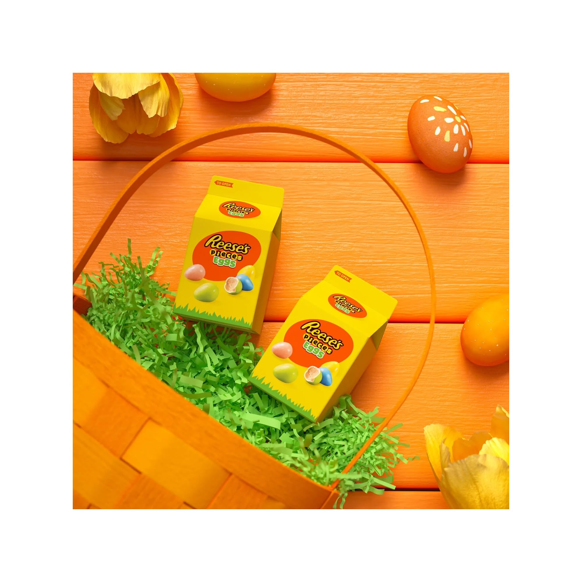 Pastel colors in Reese's Pieces Easter packaging for cheerful displays