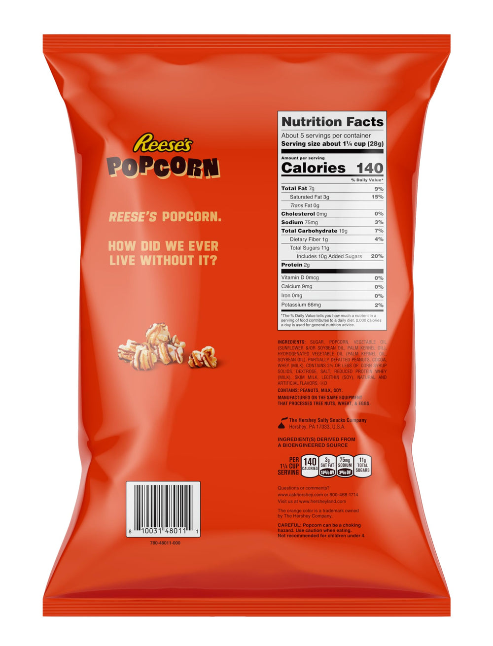 Reese's Popcorn bag closeup, ready to share at gatherings.