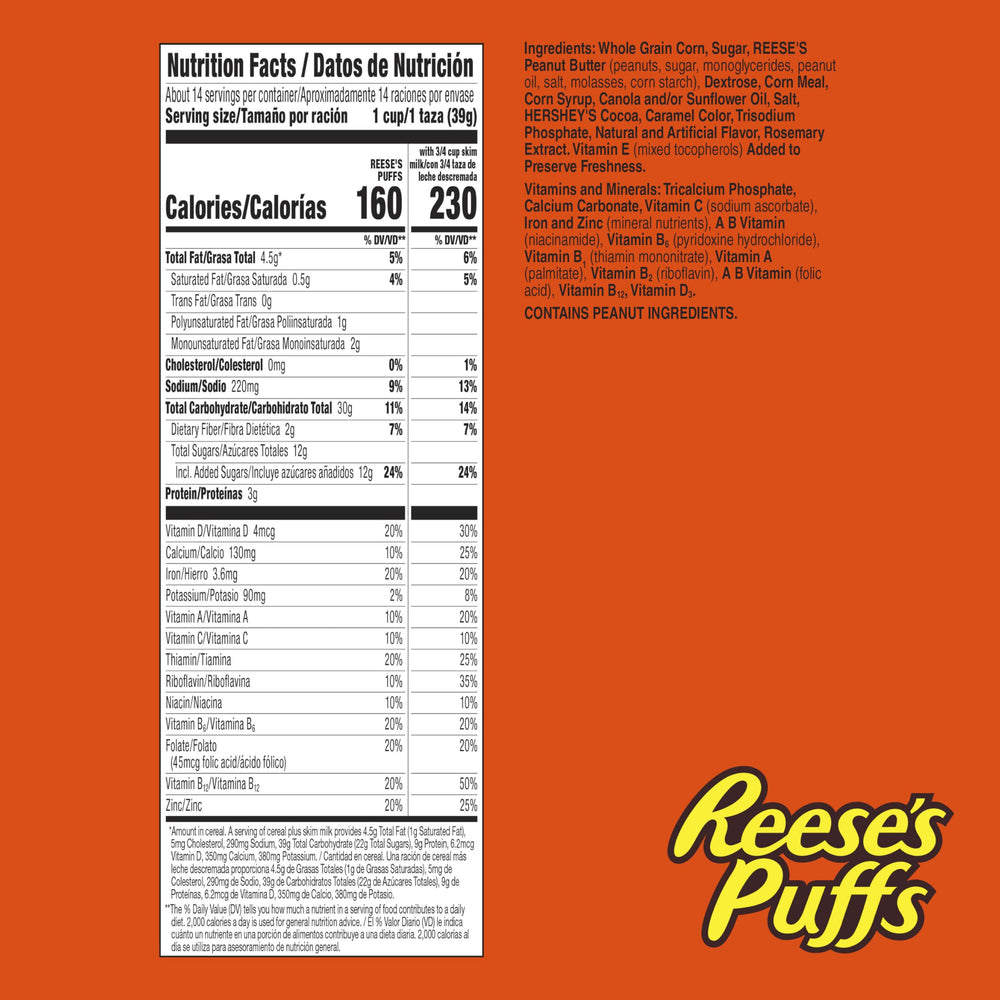 REESE'S PUFFS bowl with milk showing crunchy texture and flavor