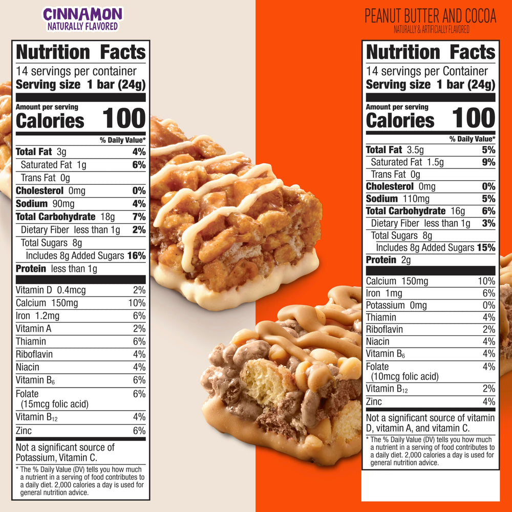 Reese's Puffs Cinnamon Toast Crunch treat bar closeup highlighting crunch and drizzle