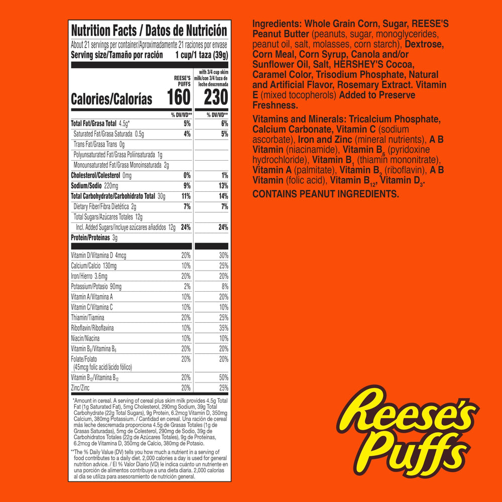 Reese's Puffs giant size box ready for family mornings.