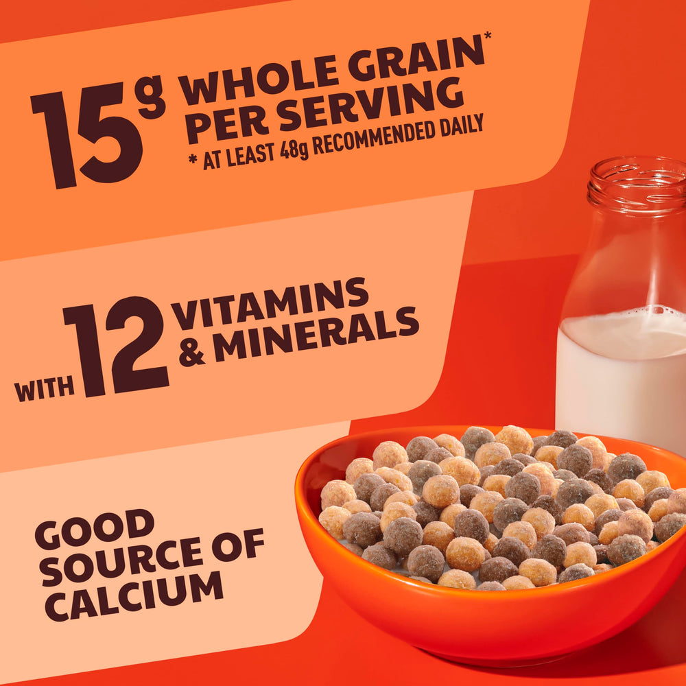 Reese's Puffs whole grain nutrition with calcium and vitamins.