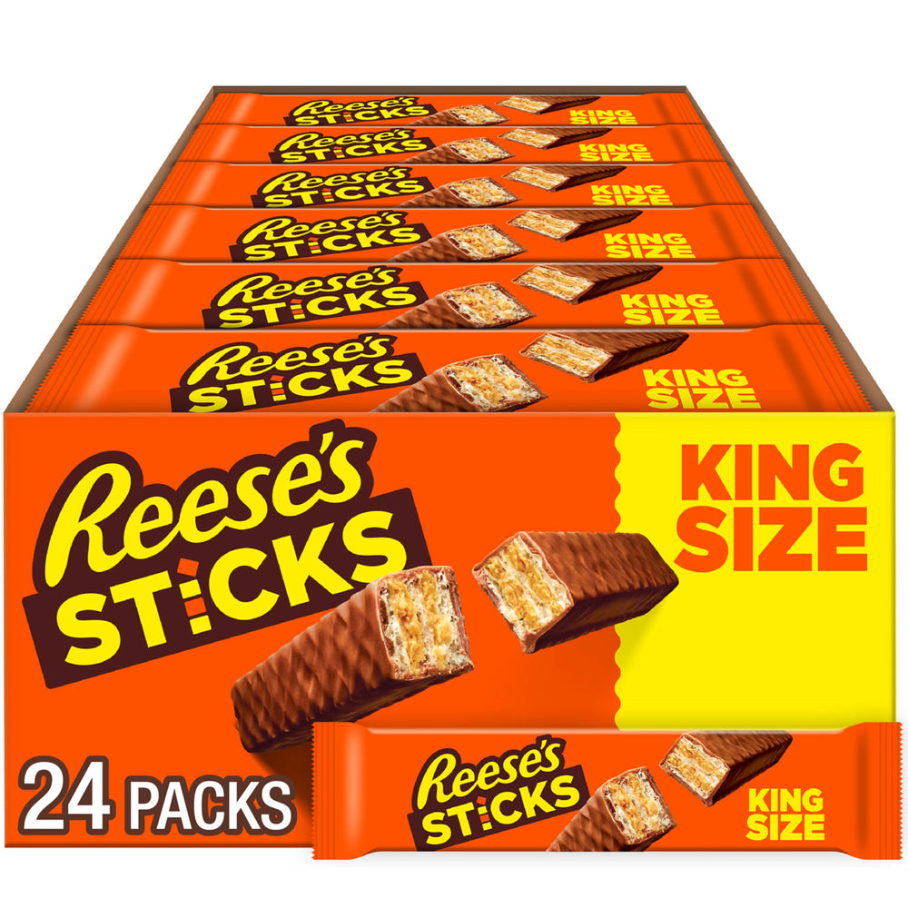 REESE'S STICKS king size box packaging for bulk snacking at home or office.