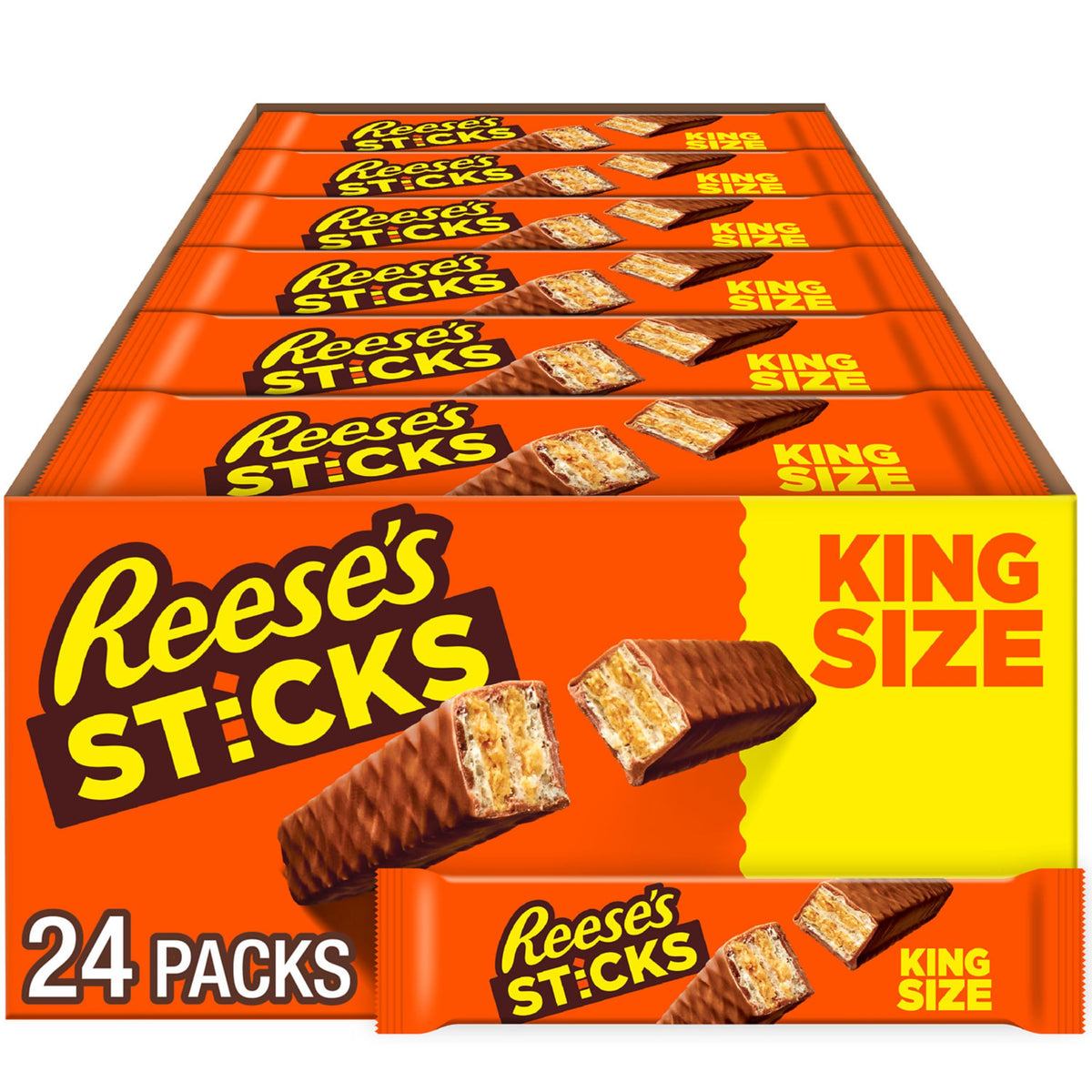 REESE'S STICKS king size box packaging for bulk snacking at home or office.