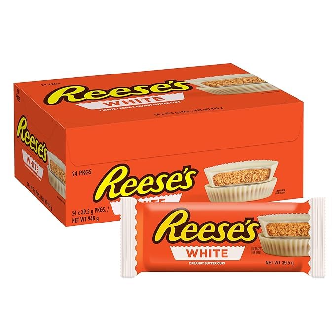 Reese's White Creme Peanut Butter Cups 24-count box for sharing at gatherings.
