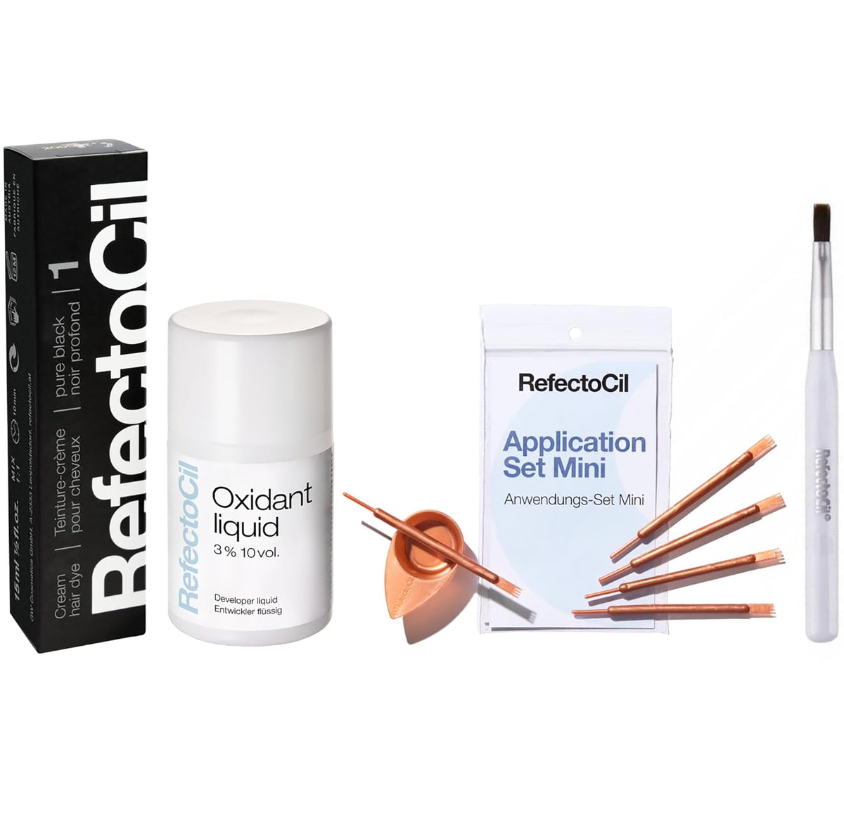 RefectoCil No.1 black dye bottle for intense, long-lasting color.
