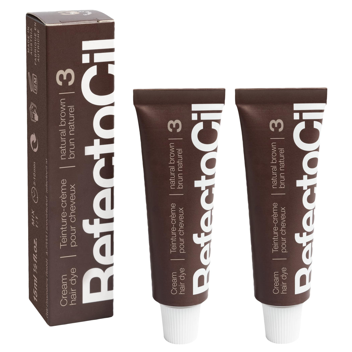 RefectoCil No.3 Natural Brown cream hair dye tubes front view for natural brunette shade