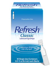 Refresh Classic preservative-free eye drops in single-use vials for on-the-go comfort.