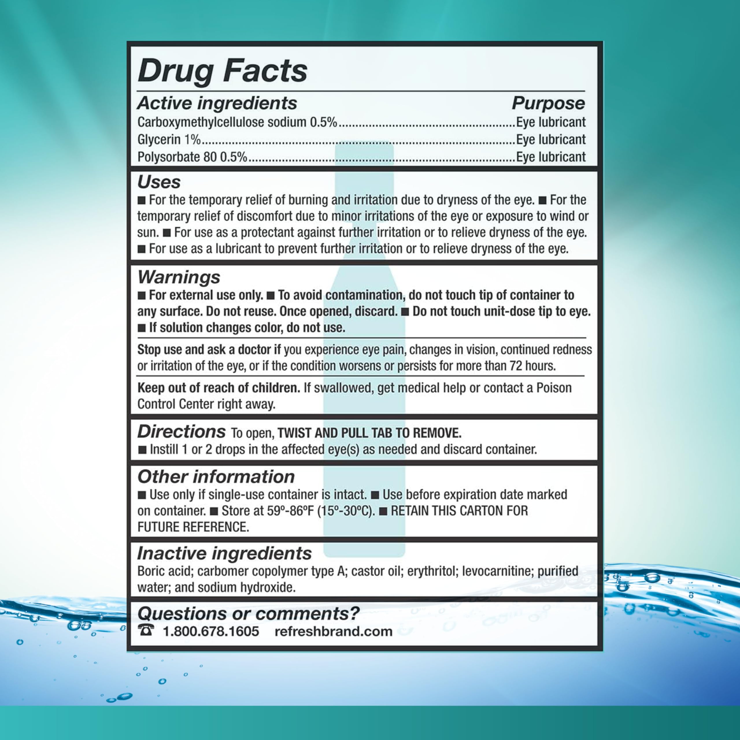Refresh Digital PF label highlights HydroCell technology and glycerin hydration.