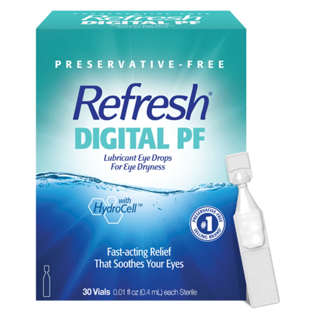 Refresh Digital PF packaging showing preservative-free eye care for on-the-go use.