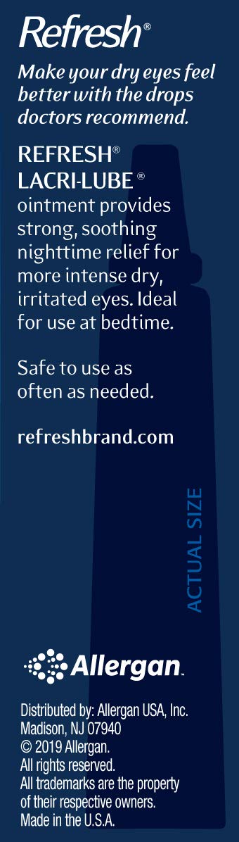 Bottle side view of Refresh Lacri-Lube in compact packaging