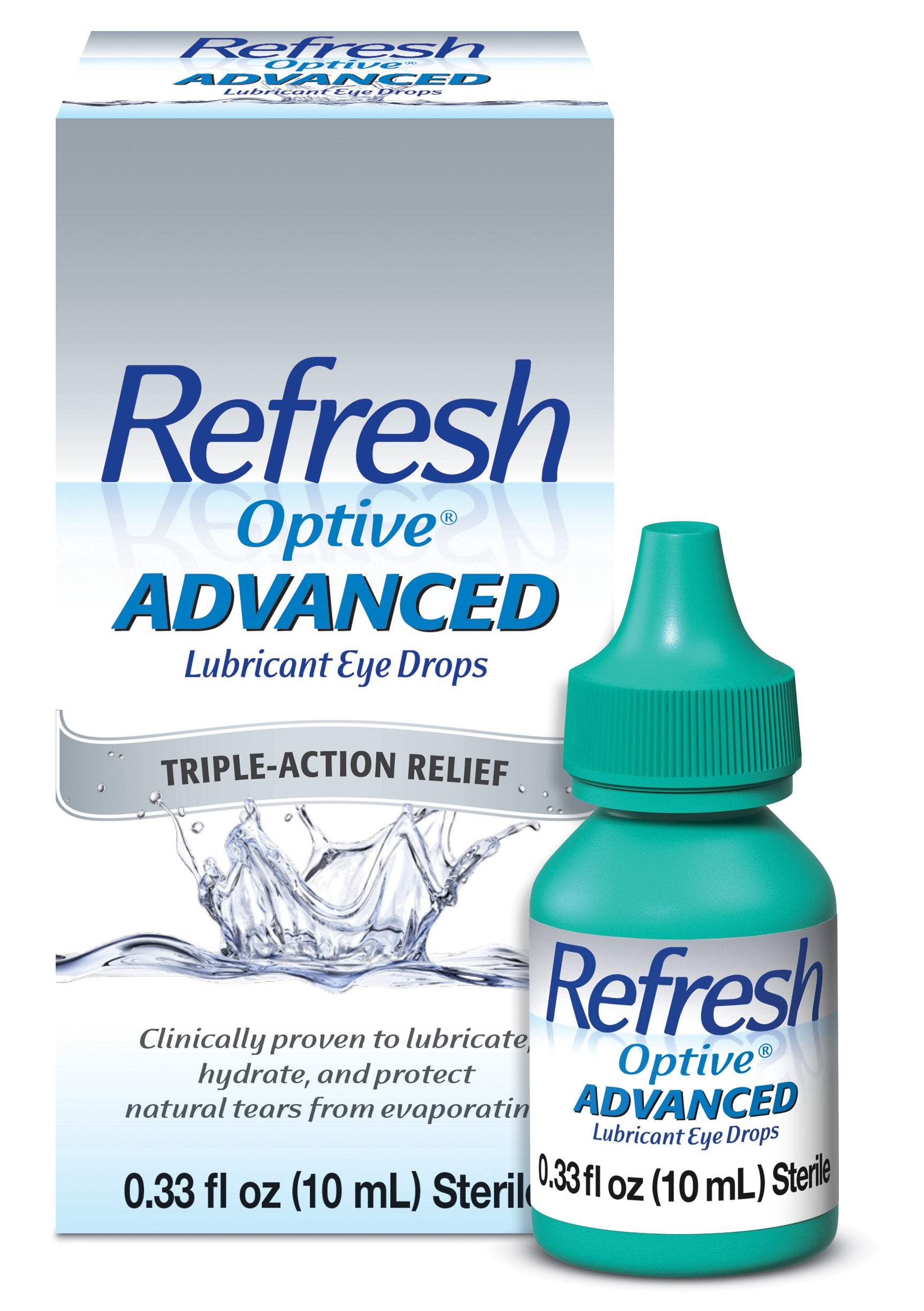 Refresh Optive Advanced bottle front view signaling soothing eye hydration