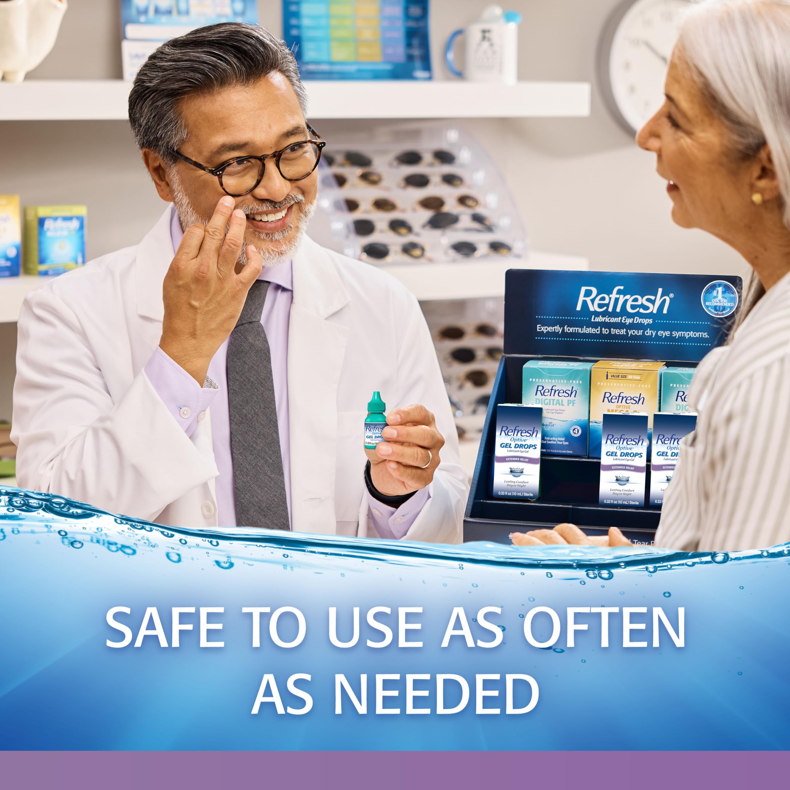 Refresh Optive Gel Drops used both day and night for continuous comfort.