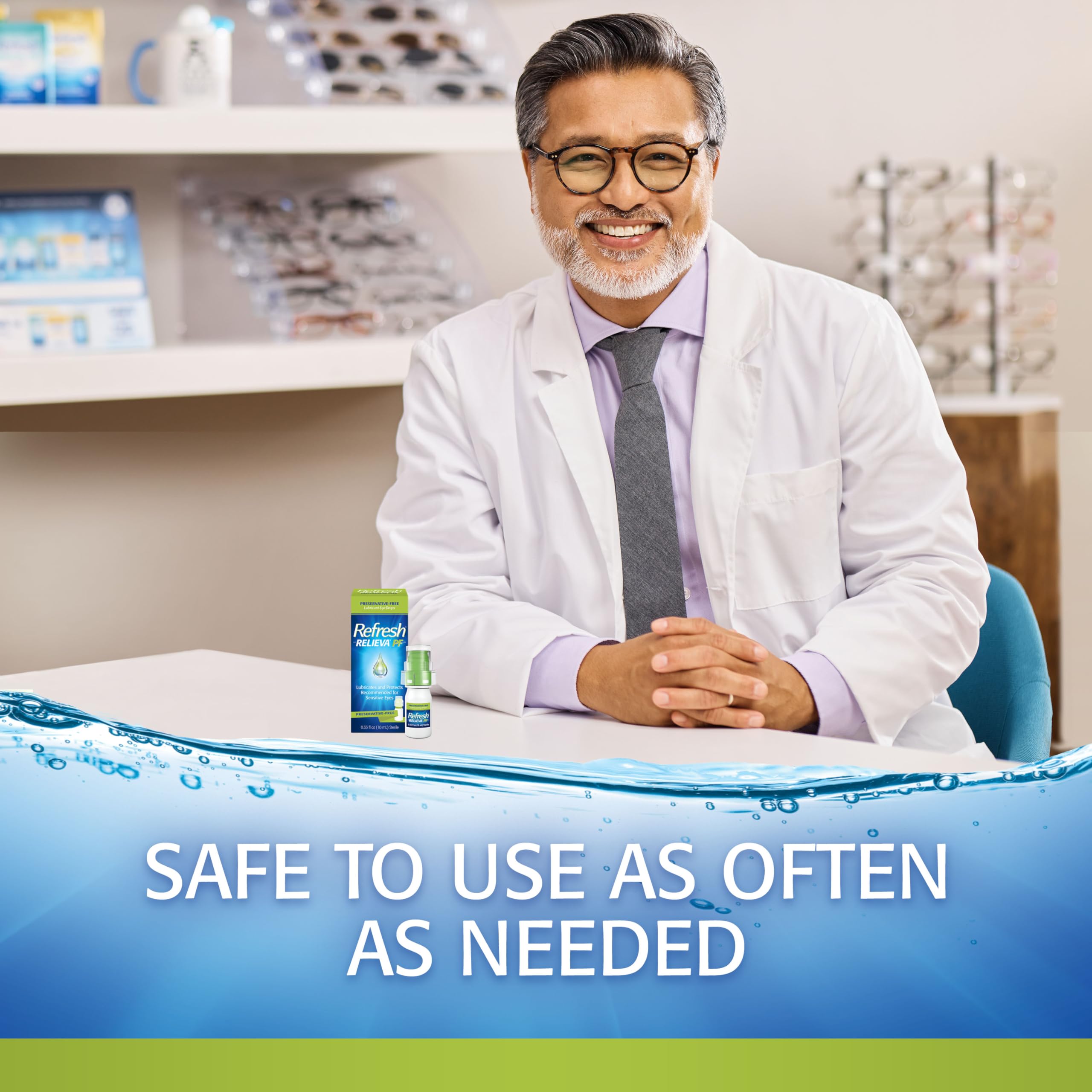 REFRESH RELIEVA PF multidose bottle in use during daily eye care routine
