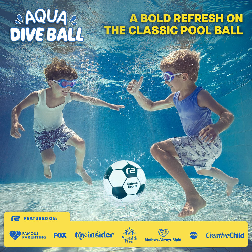 Refresh Sports Aqua Dive Ball being kicked underwater for energetic pool games
