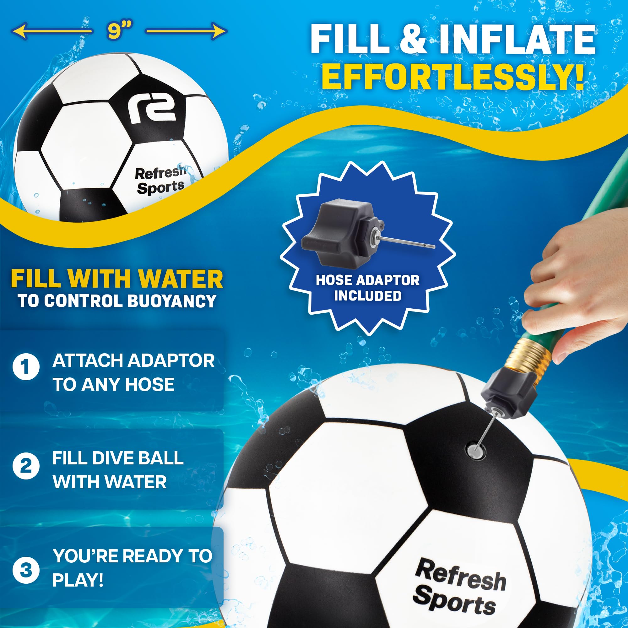 Refresh Sports Aqua Dive Ball close-up shows puncture-resistant construction
