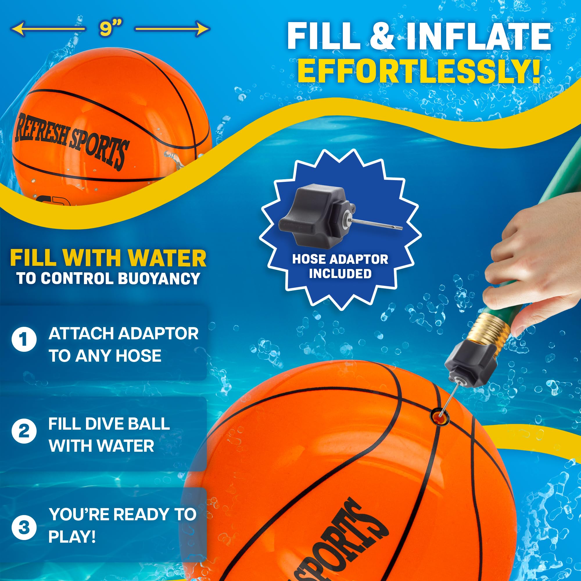 Refresh Sports Quick-connect hose adapter simplifies filling for instant pool action.