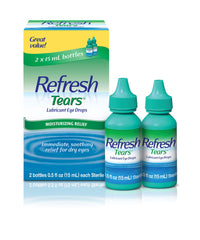 Refresh Tears two-bottle pack ideal for daily lubrication and on-the-go relief.
